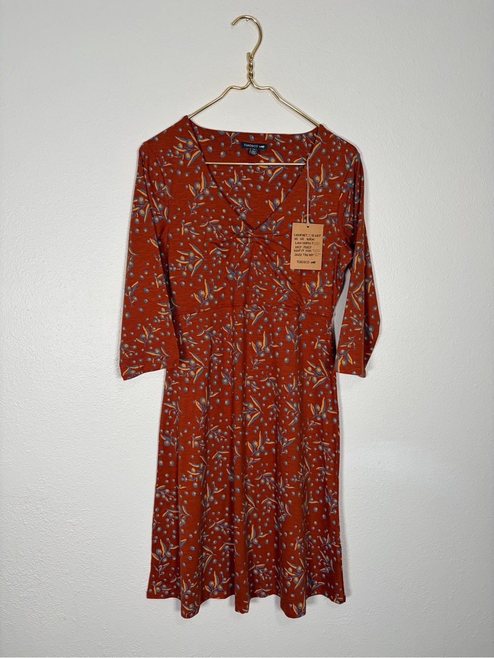 Toad&Co Rust Floral V-Neck Long Sleeve Midi Dress